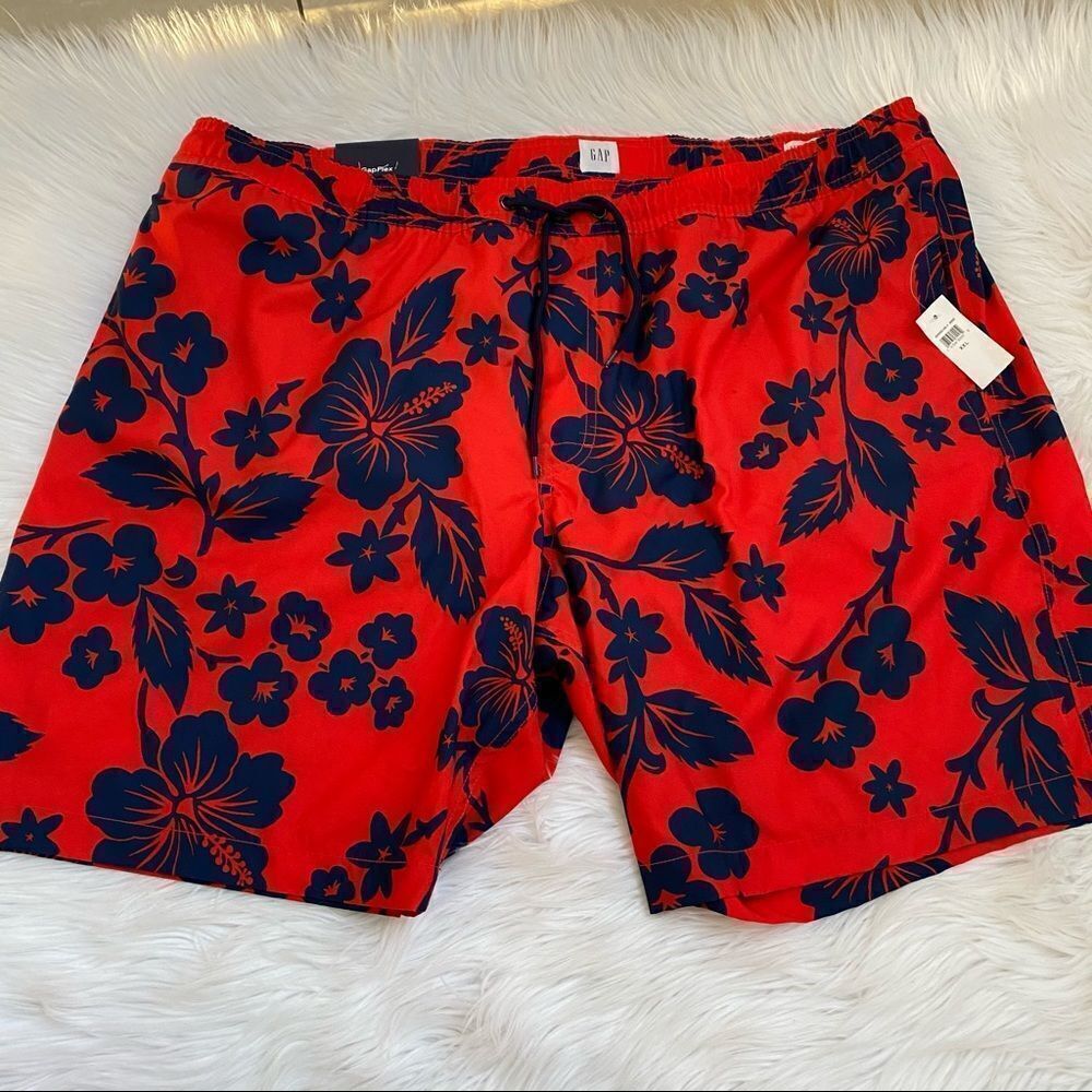NEW GAP red blue floral  swim trunks XXL
